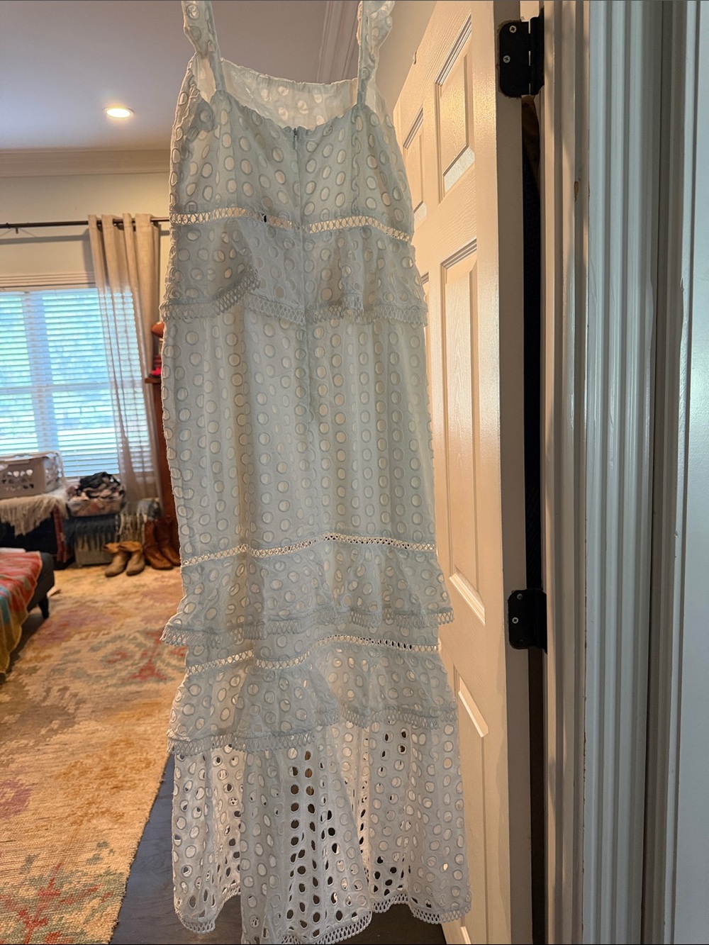 White Eyelet High-Low Sundress with Ruffle Tiers - Women Dresses - Picture 3 of 3